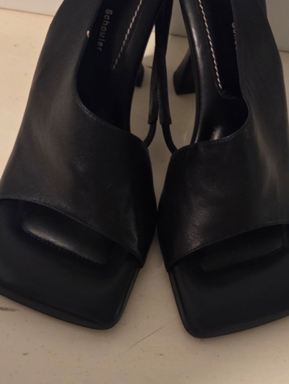 Proenza Schouler Black Leather Open-Toe Slingback Heels - Picture 6 of 9
